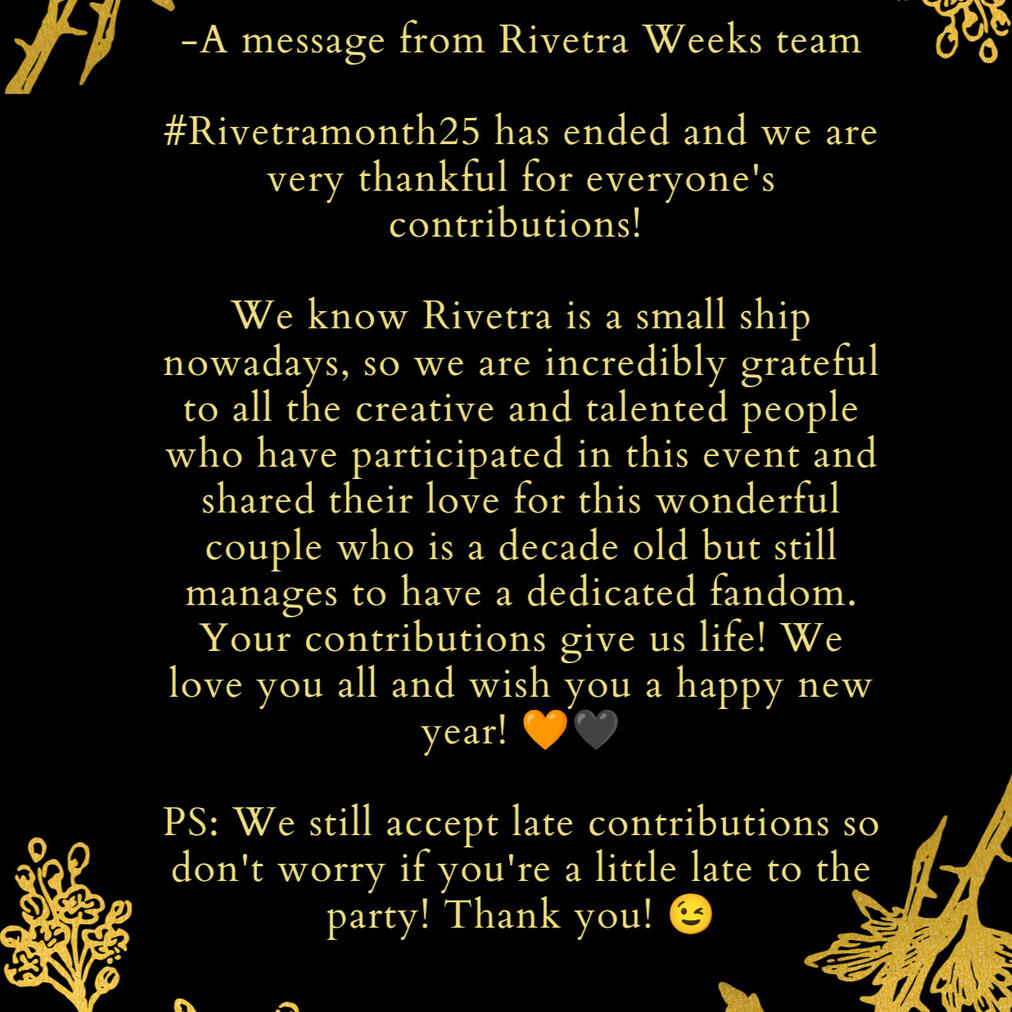 #Rivetramonth25 ended and we're very thankful for everyone's contributions! We know Rivetra is a small ship nowadays so we're incredibly grateful to all the creative and talented people who have participated in this event and shared their love for this won